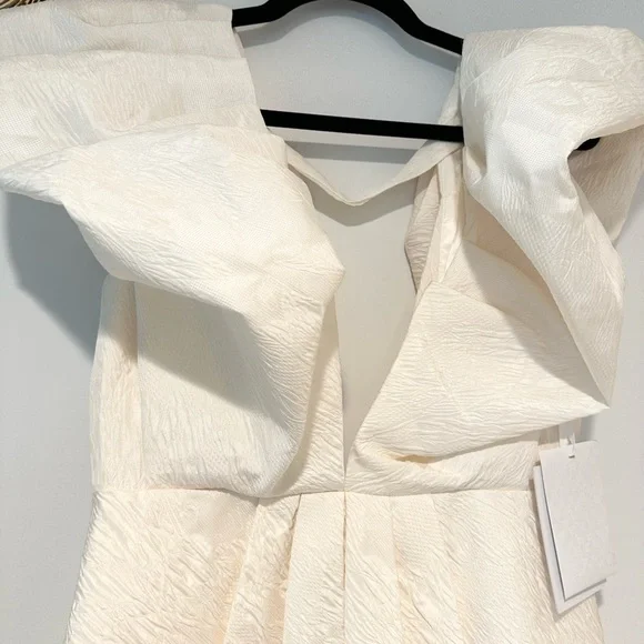 NWT Ronny Kobo Calin Puff-Sleeve Peplum Ivory Mini Dress Anthropologie fits 4 8 - Picture 3 of 8